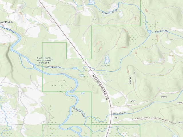 USGS topographic map of 10651-2 Pony Creek Dispersed Camping Area