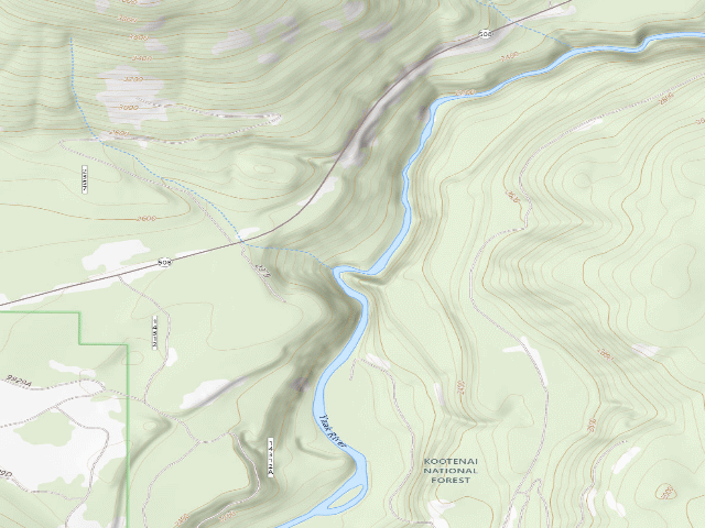 USGS topographic map of 2378Rd Yaak River Canyon West