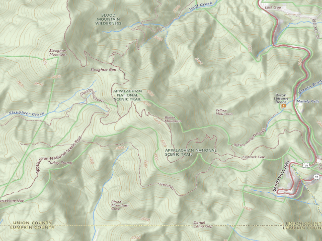 USGS topographic map of A.T. Blood Mountain Shelter