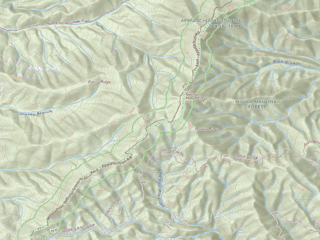 USGS topographic map of A.T. Spring Mountain Shelter