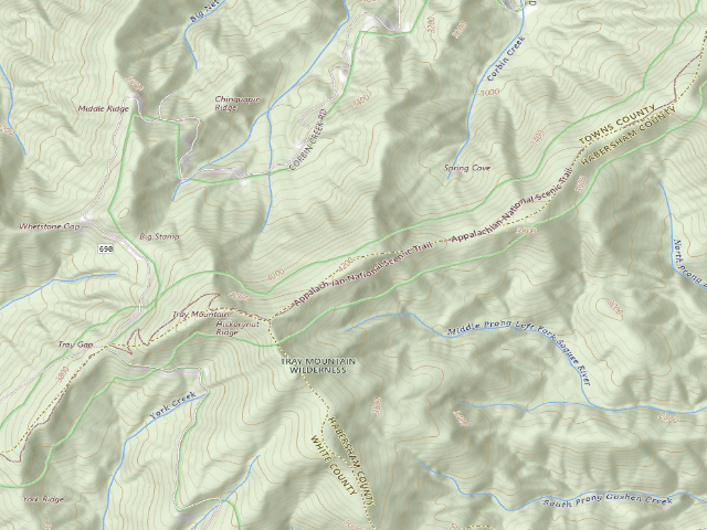 USGS topographic map of A.T. Tray Mountain Shelter