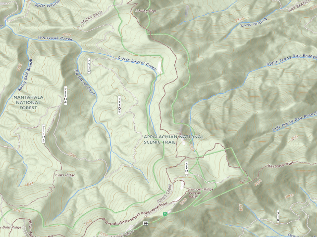 USGS topographic map of A.T. Wayah Bald Shelter
