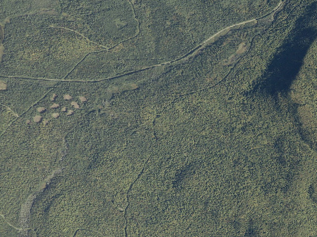 Aerial image of Adirondack shelter on ATV trail (Scopan Public Land)