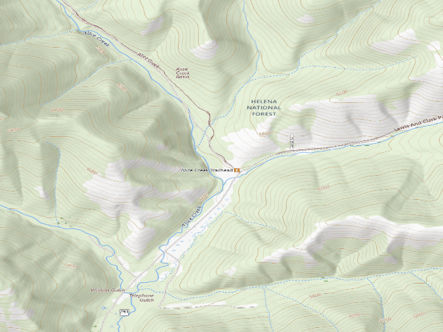 USGS topographic map of Alice Creek Dispersed Site