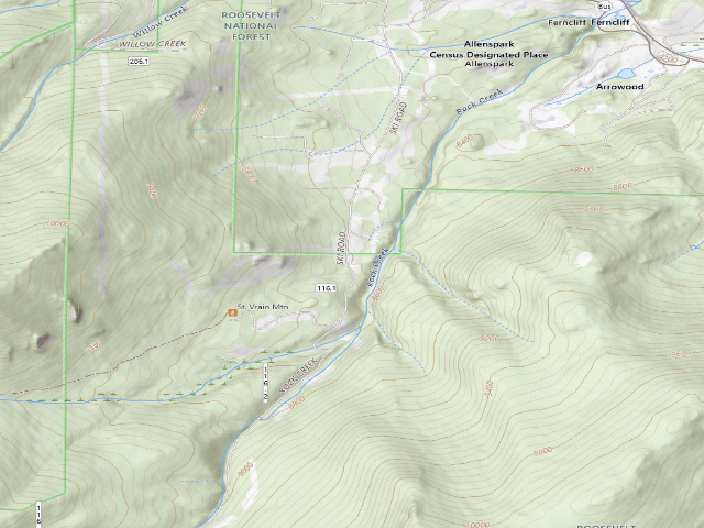 USGS topographic map of Allenspark Dispersed Camping