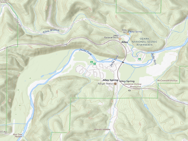 USGS topographic map of Alley Spring Campground