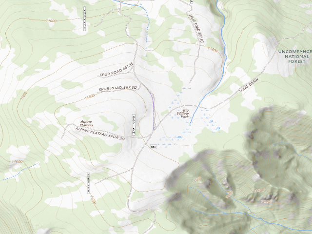 USGS topographic map of Alpine Plateau Dispersed Area