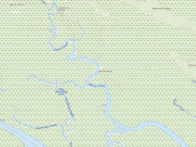 USGS topographic map of Altamaha WMA - Lewis Creek Primitive Camp