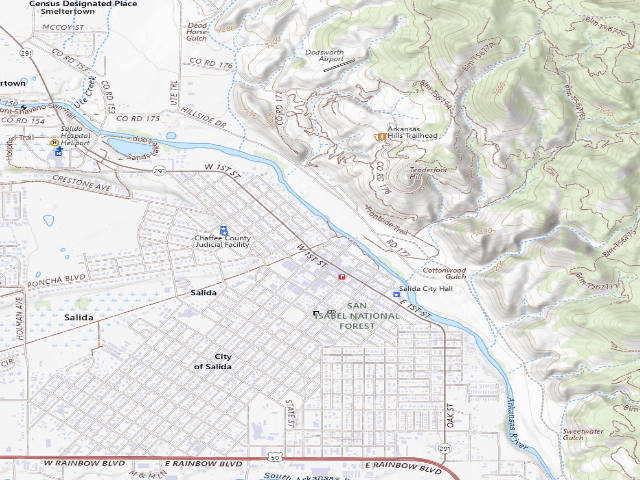 USGS topographic map of Arkansas Headwaters Recreation Area