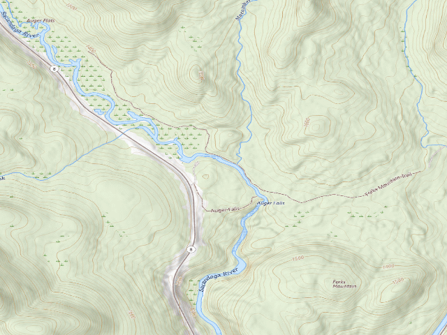 USGS topographic map of Auger Falls Campsite (Siamese Ponds Wilderness)