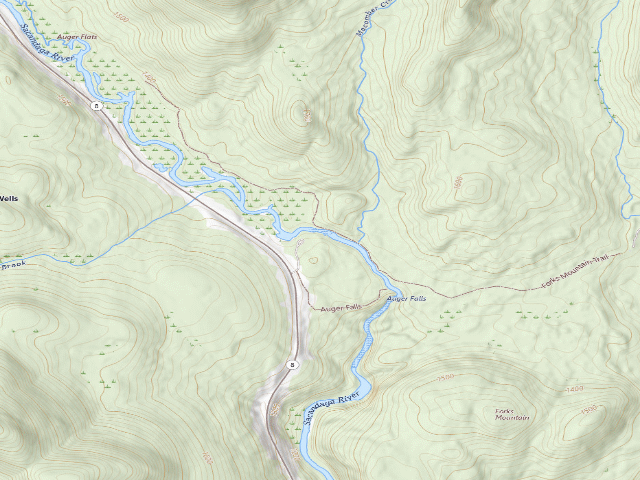 USGS topographic map of Auger Falls Campsite (Siamese Ponds Wilderness)