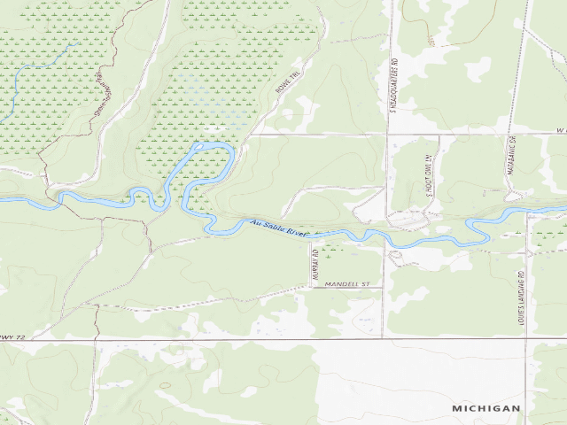 USGS topographic map of AuSable River State Forest Campground and Canoe Camp