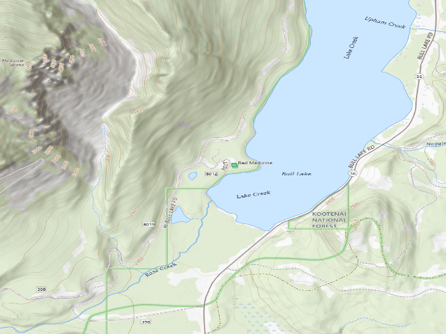 USGS topographic map of Bad Medicine Campground