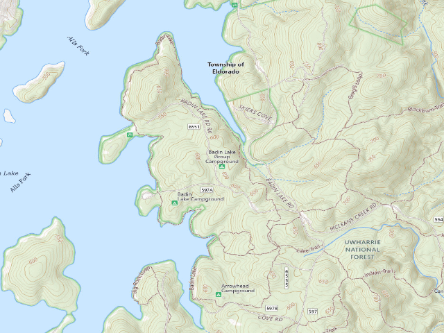 USGS topographic map of Badin Lake Group Campground