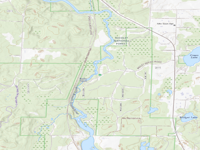 USGS topographic map of Bagley Rapids