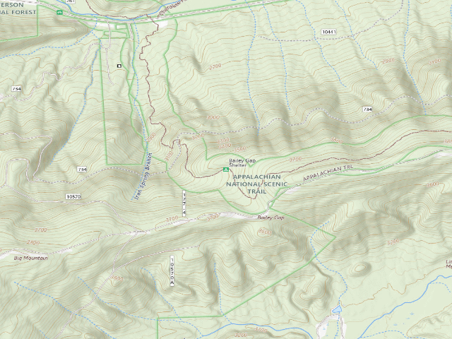 USGS topographic map of Bailey Gap A.T. Shelter