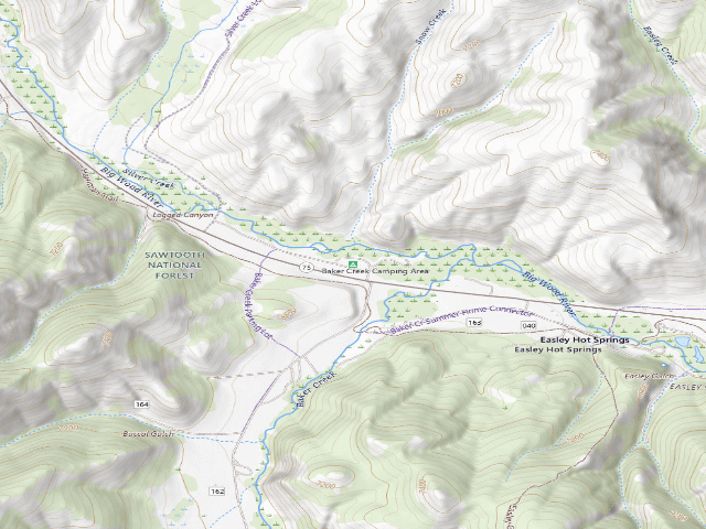 USGS topographic map of Baker Creek Camping Area
