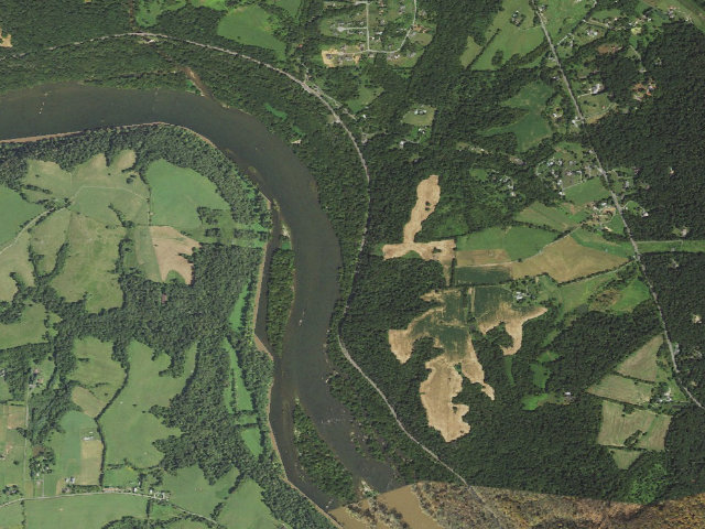 Aerial image of Bald Eagle Island hiker-biker campsite (C&O Canal towpath mile 50.3)