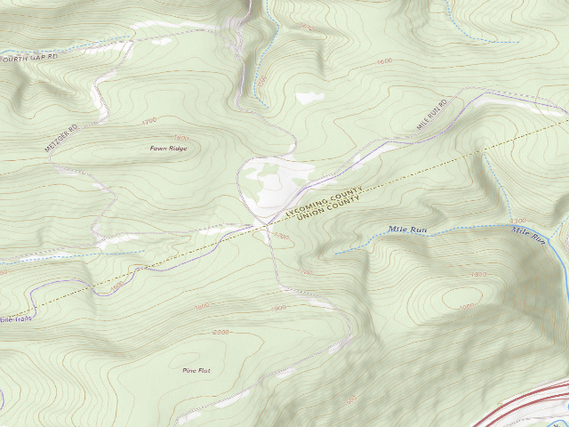 USGS topographic map of Bald Eagle State Forest roadside campsite 001 Mile Run Road