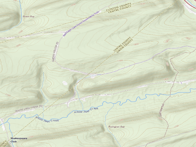 USGS topographic map of Bald Eagle State Forest roadside campsite 010 Garden Hollow Road
