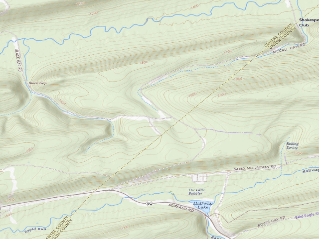 USGS topographic map of Bald Eagle State Forest roadside campsite 011 Black Gap Road