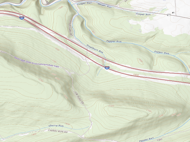USGS topographic map of Bald Eagle State Forest roadside campsite 013 Riansares Road