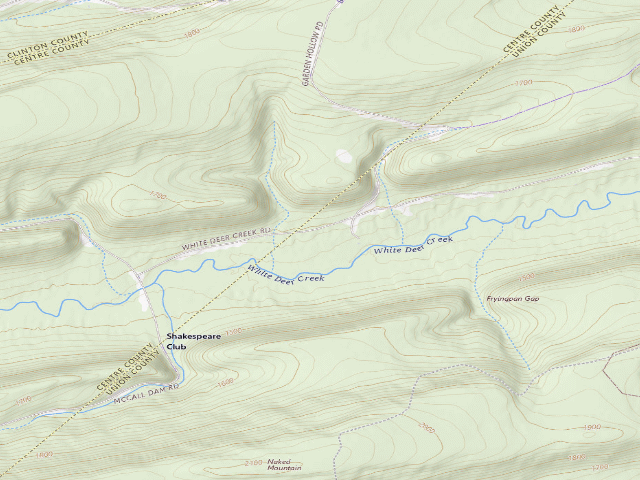 USGS topographic map of Bald Eagle State Forest roadside campsite 016 White Deer Creek Road