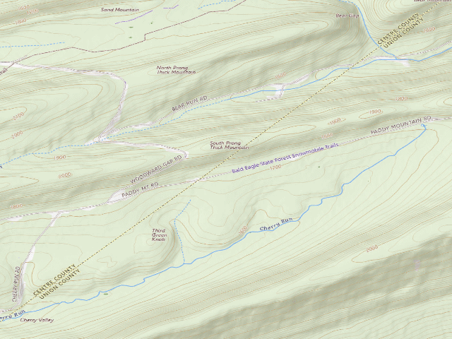 USGS topographic map of Bald Eagle State Forest roadside campsite 022 Paddy Mountain Road