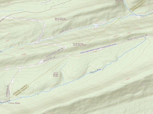 USGS topographic map of Bald Eagle State Forest roadside campsite 023 Paddy Mountain Road