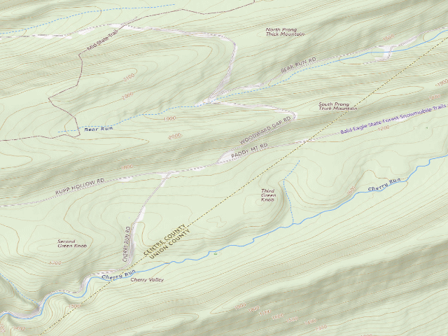 USGS topographic map of Bald Eagle State Forest roadside campsite 028 Paddy Mountain Road