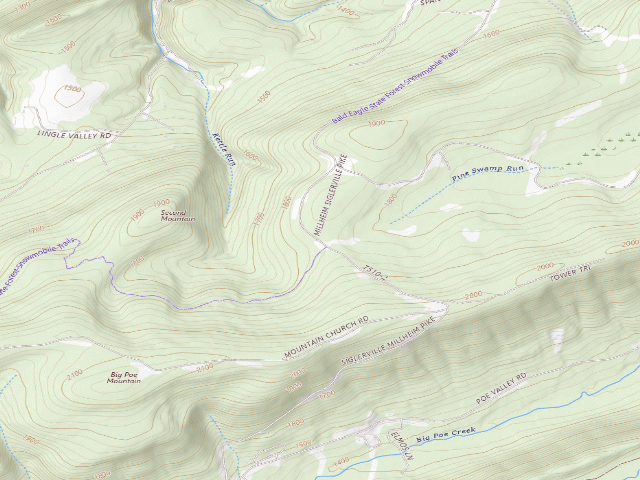 USGS topographic map of Bald Eagle State Forest roadside campsite 044 Siglerville Millheim Pike