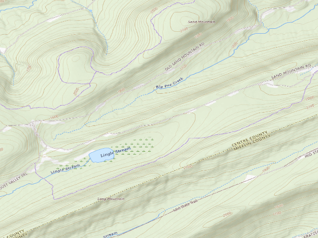 USGS topographic map of Bald Eagle State Forest roadside campsite 045 Sand Mountain Road