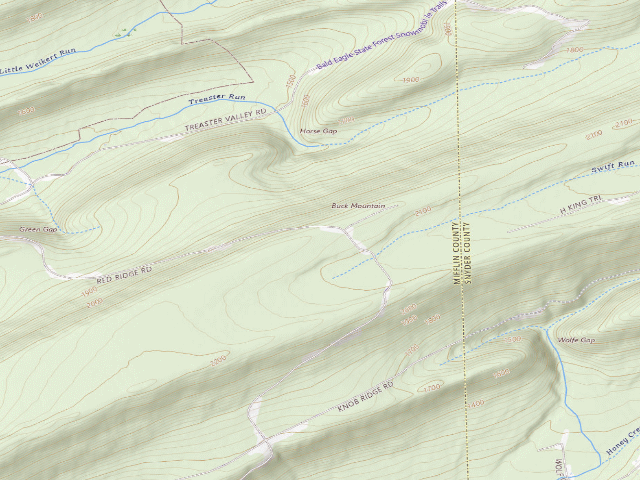 USGS topographic map of Bald Eagle State Forest roadside campsite 047 Red Ridge Road