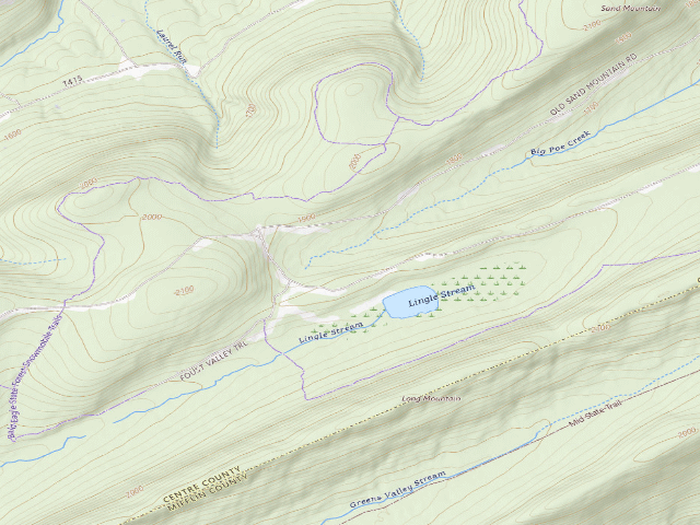 USGS topographic map of Bald Eagle State Forest roadside campsite 048 Sand Mountain Road