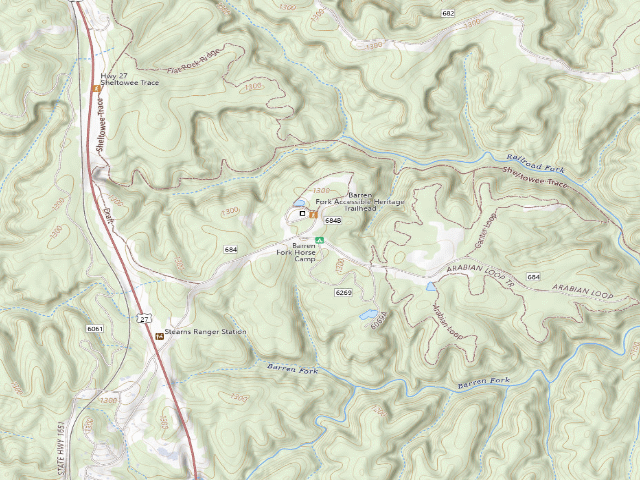 USGS topographic map of Barren Fork Horse Camp