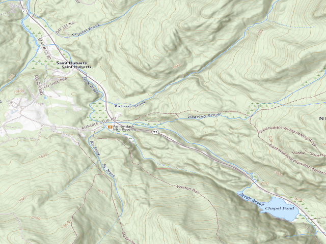 USGS topographic map of Base Of Roaring Brook Falls Campsite [DEC #13923] (Giant Mountain Wilderness)