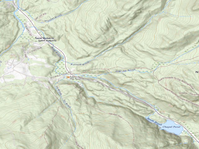 USGS topographic map of Base Of Roaring Brook Falls Campsite [DEC #13924] (Giant Mountain Wilderness)