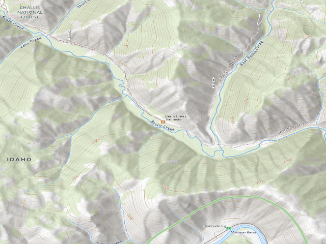 USGS topographic map of Basin Creek Transfer Camp Trailhead