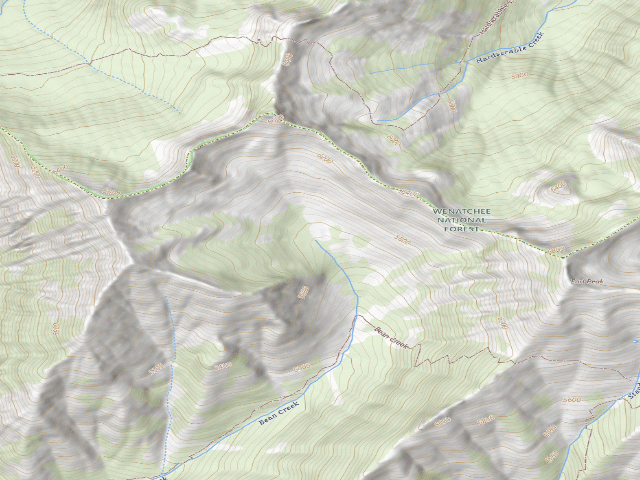 USGS topographic map of Bean Creek Basin Backcountry Camping