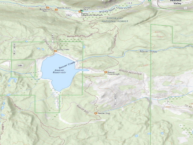 USGS topographic map of Beaver Reservoir Dispersed Camping