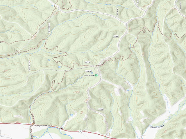 USGS topographic map of Berryman Campground & Recreational Area
