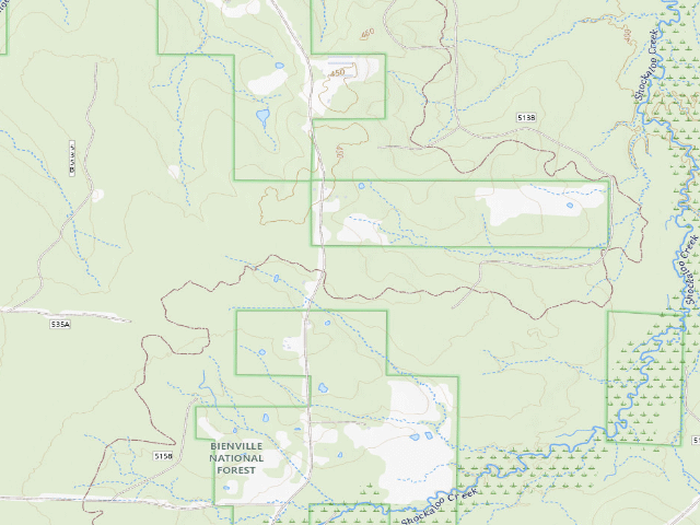 USGS topographic map of Bienville WMA camp site 2