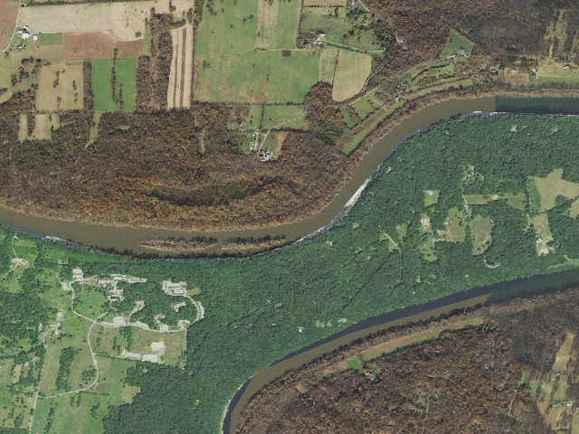 Aerial image of Big Woods hiker-biker campsite (C&O Canal towpath mile 82.7)