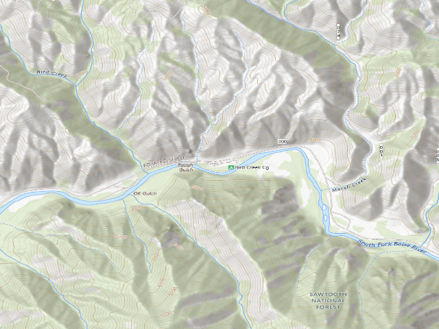 USGS topographic map of Bird Creek Campground