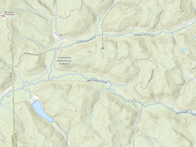 USGS topographic map of Birdseye Roadside Dispersed Campsite 1 (Hoosier NF)