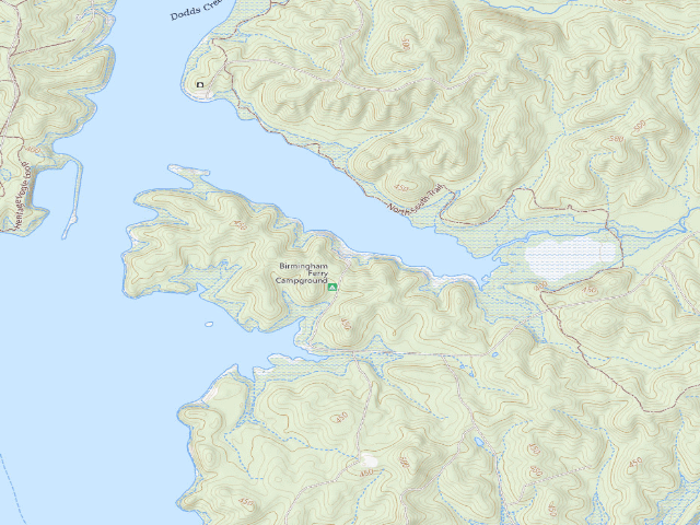 USGS topographic map of Birmangham Ferry Backcountry Area & Boat Ramp at Land Between The Lakes