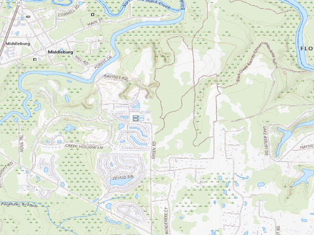 USGS topographic map of Black Creek Ravines Conservation Area group campsite