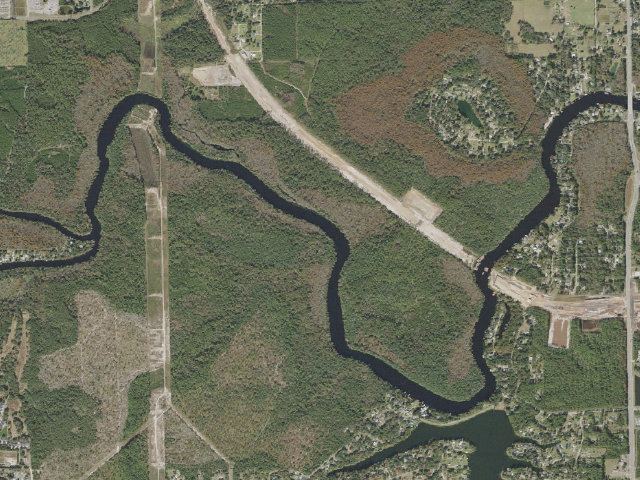 Aerial image of Black Creek Ravines Conservation Area primitive campsite