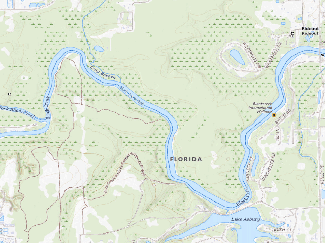 USGS topographic map of Black Creek Ravines Conservation Area primitive campsite