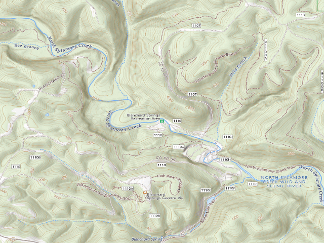USGS topographic map of Blanchard Springs Recreation Area